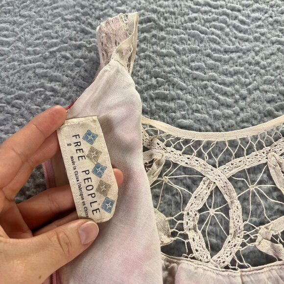 Free People Midi Dress Womens 2 Native Rose Pink Lace Floral Bohemian Patchwork - Picture 4 of 7